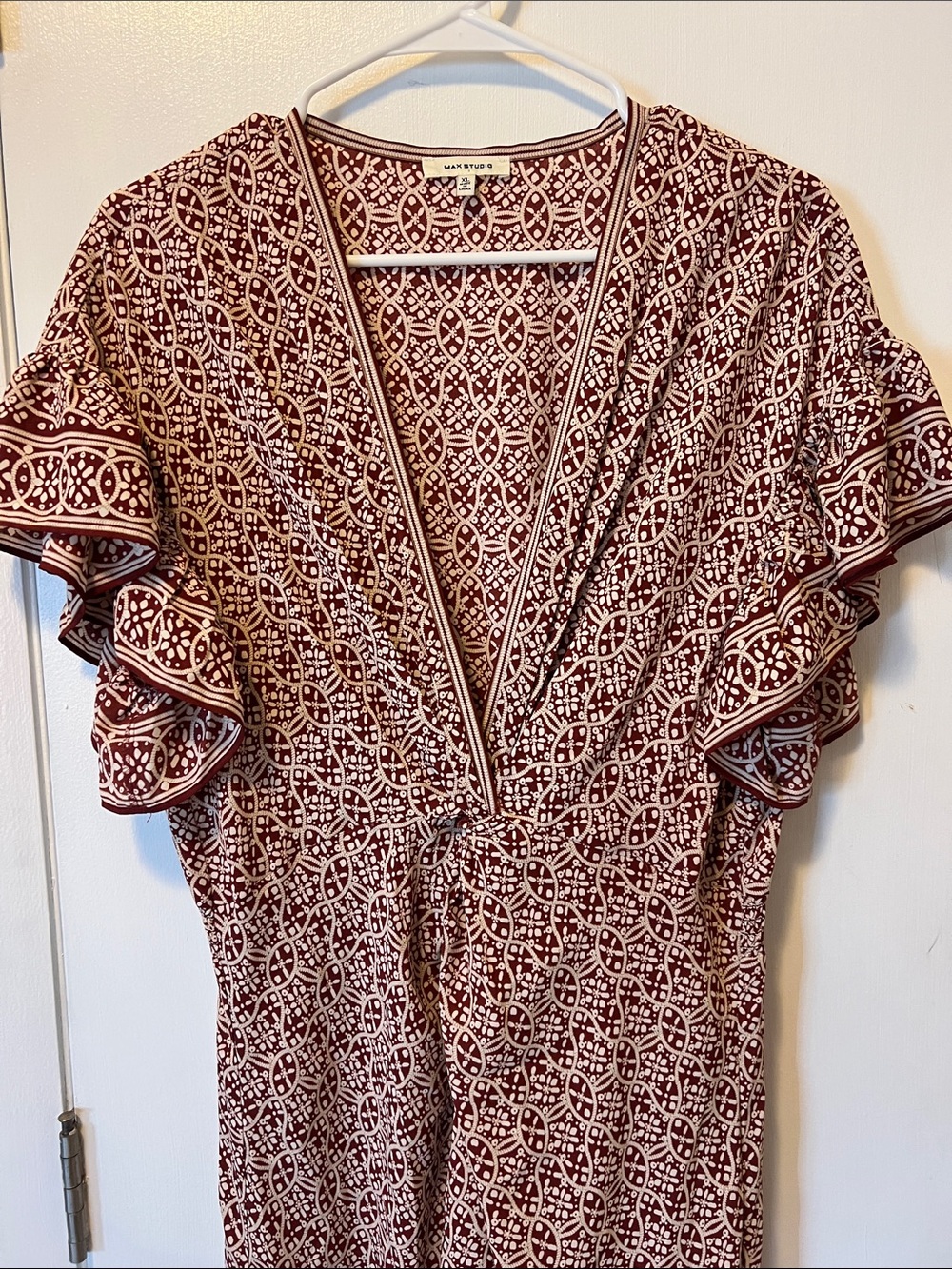Max Studio Burgundy Geometric V-Neck Maxi Dress - Picture 2 of 9